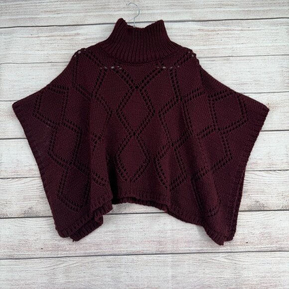 Cocogio Turtleneck Wool Blend Poncho Women's One Size Burgundy Made in Italy‎ - Picture 1 of 11